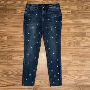 Judy Blue Size 15/32 High Rise Embroidered Stars Starlight Skinnies Jean Raw Hem